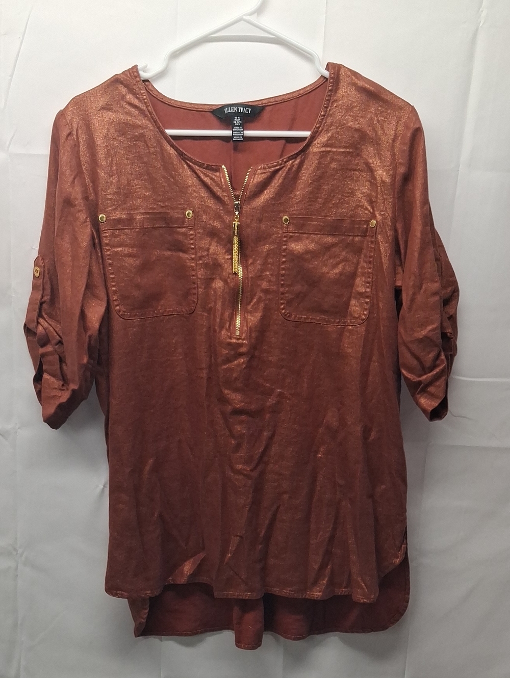 Ellen Tracy Copper Zip-Pocket Tunic